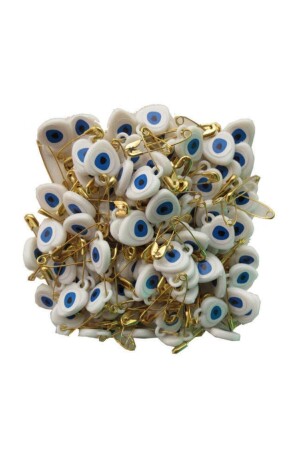50 Stück Evil Eye Perlen weiß mit gelben Sicherheitsnadeln (1 cm * 1-5 cm) - Genel Markalar