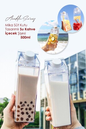 500ml Mica Milk Box Designed Water Coffee Beverage Bottle is Not Glass Coffee and Presentation Cup - 1 Piece - Anadolu Saray Çarşısı