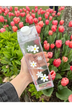 500ml Mika Süt Kutu Tasarımlı Su Kahve Içecek Şişesi Papatya Desenli Yushi-MATARA3 - Namgo