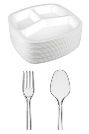 50pcs Foam Table d'hote - 50 Plastic Forks - 50 Plastic Spoons - Plastikap