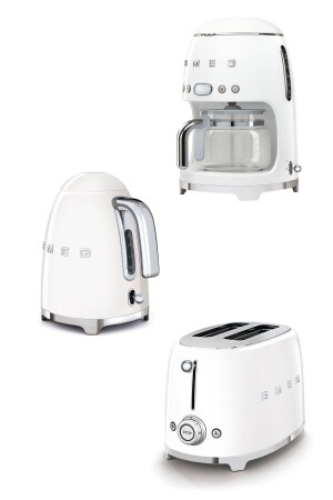50's Style White Kettle - 1x2 Toaster And Filter Coffee Machine Set KLF03WH-TSF01WH-DCF02WH - Smeg