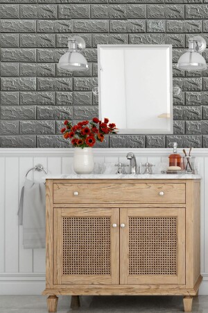 50x30 Cm 0-17 M² Self Adhesive Flexible Foam Wallpaper Panel 3d Dimensional Brick Pattern Anthracite - Bien Home