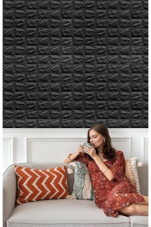 50x30 Cm 0-17 M² Self Adhesive Flexible Foam Wallpaper Panel 3d Dimensional Brick Pattern Black - Bien Home