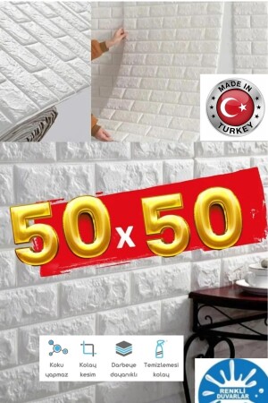 50x50 Cm 0-27 m2 Beyaz(ekru) Kendinden Yapışkanlı Duvar Kağıdı Esnek Köpük Panel 3d Tuğla Desen - Renkli Duvarlar