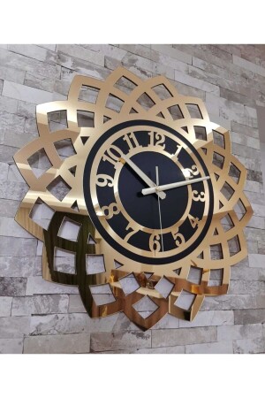 50x50cm Sunflower Model Mirrored Wall Clock Gold Color Laser Cut Turkish Numeral 38000802 - TUĞBArt