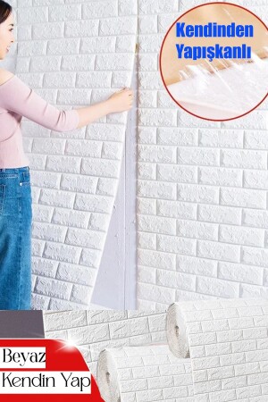 50x7 Cm White Self Adhesive Wallpaper Flexible Foam Panel 3d Dimensional Brick Pattern - Bien Home