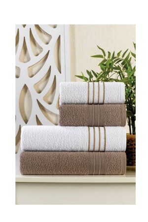 50x90 + 70x140 cm Diamant 100 % Baumwolle Braun Weiß 4-teiliges Badetuch-Set - Louis Marie