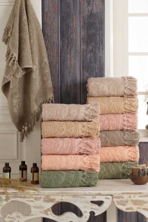 50x90 Hand and Face Towel Set of 6 Combed Cotton Fringed Hitit 8681049355263 - Şıkel