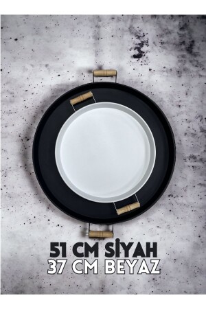51 Cm Black 37 Cm White 2 Piece Metal Round Tray Presentation Tray Tea Coffee Tray 37ve51cm - kitchen trend