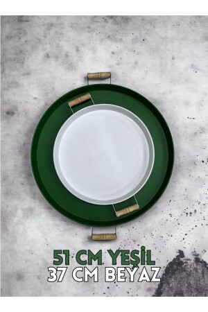 51 Cm Green 37 Cm White 2 Piece Metal Round Tray Presentation Tray Tea Coffee Tray 37ve51cm - kitchen trend