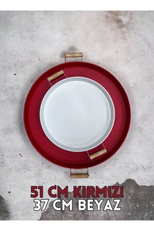 51 Cm Red 37 Cm White 2 Piece Metal Round Tray Presentation Tray Tea Coffee Tray 37ve51cm - kitchen trend