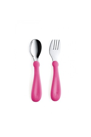 522 Paslanmaz Çelik Çatal Kaşık Seti - Pembe 0531 - Babyjem