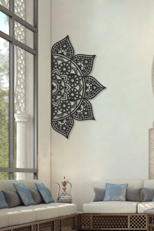 58*110 Cm - Black - Metal Islamic Patterned Mandala Wall Painting - Islamic Patterned Metal Painting - Wam163 - Wall Art İstanbul