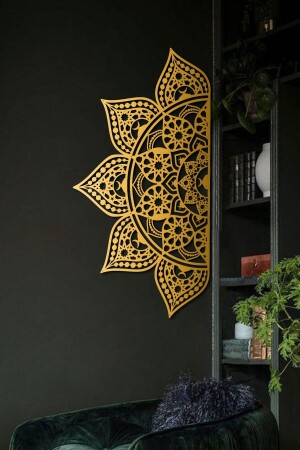 58*110 Cm - Gold-Metal Islamic Patterned Mandala Wall Painting - Islamic Patterned Metal Painting - Wam163 - Wall Art İstanbul
