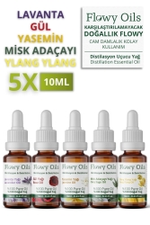 5'li En Çok Satanlar Lavanta Yağı, Gül Yağı, Yasemin Yağı, Misk Adaçayı Yağı, Ylang Ylang Yağı Uçucu TYC00544710306122 - Flowy Oils