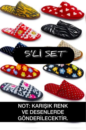 5'li Kadın Önü Kapalı Terlik Peluş Yıkanabilir Kışlık Ev Terliği Misafir Çeyiz Bohça Terliği - Slipcat