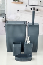 5'li Kare Çizgili Banyo Takımı Antrasit - 5 Parça Lüx Banyo Seti VG-678 - vipgross