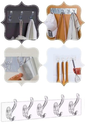MNZ-5- Piece Adhesive شفافة معلقة الجدار حمام المنظمة المطبخ معلقة عملية معلقة الرمب - Kitchen Beauty