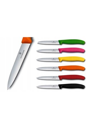 6. 7633. 4 Schälmesser, 4 gezahnte Klingen in verschiedenen Farben, 8 cm - VICTORINOX