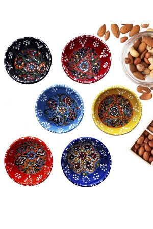 6-8 Cm Embossed Tile Patterned Bowl - Handmade Tile Ceramic Snack Sauce Bowl EA8K6 - ENSART