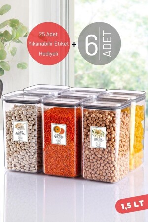 6 Adet 1,5 Lt Suya Dayanıklı Etiketli, Kare Erzak Saklama Kabı Şeffaf NDY-NDYEP-147 - Nandy Home