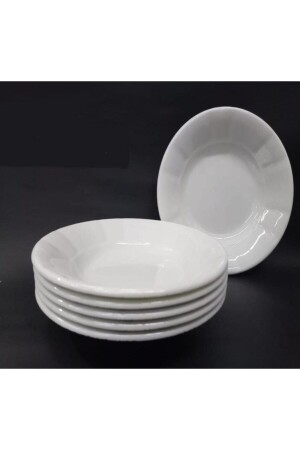 6 Adet Beyaz Oluklu Melamin Çukur Yemek Tabağı 18x3cm Pilav- Kuru Nohut Çok Hesaplı Sulu Yemek Kabı - İstoç Türk