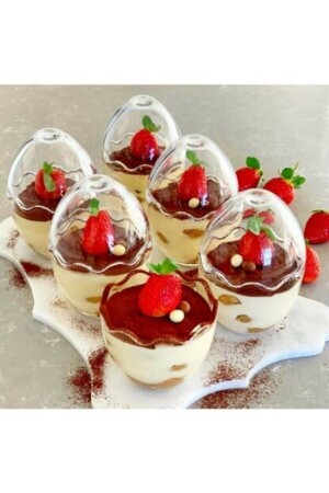 6 Stück Glas-Dessert- und Magnolienschüssel, eiförmiger Präsentationsteller/Puddingschüssel, MG/MAGNOLIAKASE - Multiamo