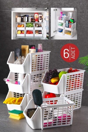 6 Adet Çok Amaçlı Dolap Içi, Evye Altı Ve Buzdolabı Içi Katlı Düzenleyici Beyaz NDY-TİM-141-2 - Nandy Home