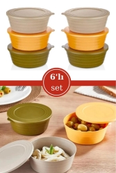 6 Adet Kapaklı Kahvaltılık Saklama Kabı 400 ml- Çok Amaçlı Yuvarlak Kase Çerezlik Set (6x400ml) - Flosoft