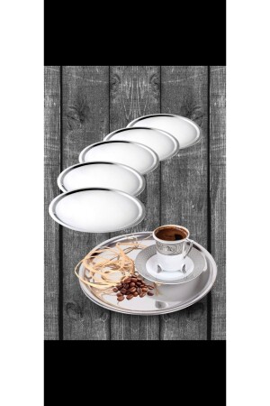 6 adet lüx 21.5 cm gümüş sunum tepsi paslanmaz çelik ıdkelde - BİMOTE