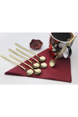 6 Adet Lüx Gold Çay Kaşığı Kahve Nescafe Sunum Reçel Kaşık Seti Kutulu 12cm 18-10 Paslanmaz TRYERY760 - LOVYCO