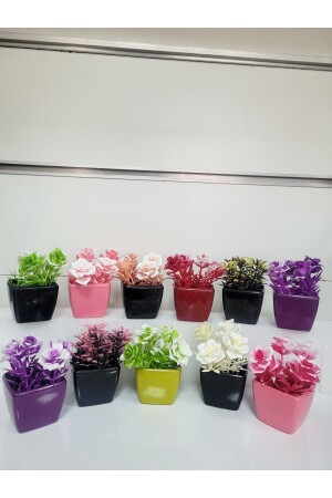 6 Adet Mini Saksılı Yapay Çiçek Sunumluk Dekoratif Plastik Çiçek Plastik Saksılı Dekoratif Süs Çiçek - La Bella Bazar