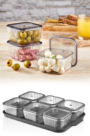 6 Compartment Airtight Covered Breakfast Set Acrylic (Tray Gift) BLS-KVLT - KÜÇÜK EW