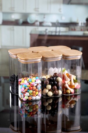 6 Pack 800 Ml Square Bamboo Lid Luxury Vacuum Spice Shakers KKD548 - Karçiçeği Home
