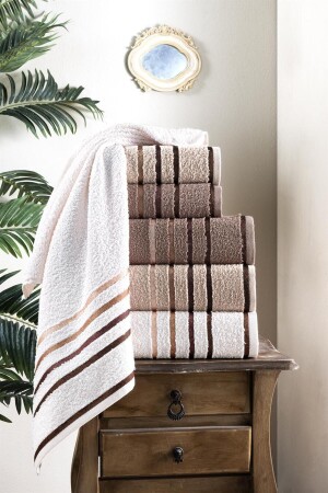 6 Parça Banyo Havlu Seti | Hamam Takımı | Çeyiz Seti HS-STRIPE - Mürdüm Home