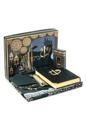 6 Parça Çeyizlik Damat Seccade Seti Hediyelik Kadife Kaplı Kuranı Kerim Seti - Ihvanonline