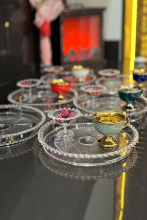 6 PCS Beaded Turkish Delight Bowls and 6 PCS Beaded Round Tray - Coffee Presentation Tray - Asya Bazaar