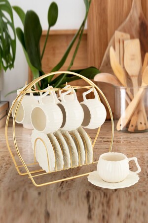 6 Person Papatya Coffee Cup Set with Stand 90 Ml 1718 - Akkoyunlu home