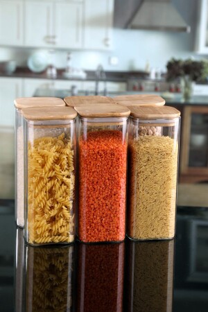 6-Piece 1000 Ml Square Bamboo Lid Luxury Vacuum Spice Shaker KKD54S8 - Karçiçeği Home