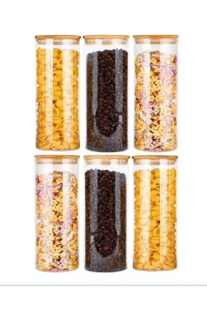 6-Piece 1400 Ml Glass Spice Jar with Bamboo Lid, Dragee and Food Container S8DG40010D0d038588r - Karçiçeği Home