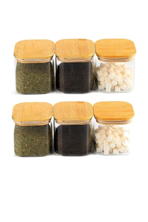 6-Piece 800 Ml Square Glass Spice Jar and Food Container with Bamboo Lid S8DG40010D0d03858 - Karçiçeği Home