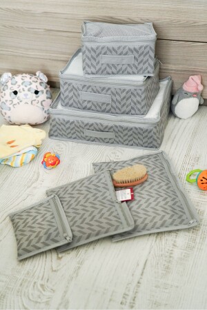 6 Piece Baby Care Bag - Gray Herringbone - Serstil