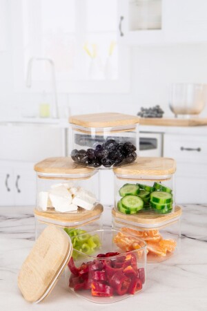 6-Piece Bamboo Lid 650ml Square Glass Bowl Breakfast Snack Storage Container - Karçiçeği Home