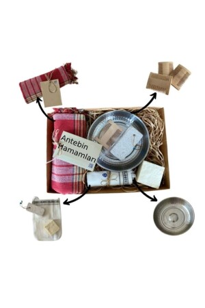 6-Piece Bath Accessory Set Peshtemal-copper Bath Bowl-silk Washcloth-pumice Stone-Boxwood Comb-z. Oily Soap 6 Pack Accessories Antebin Baths - Yalı çapkını