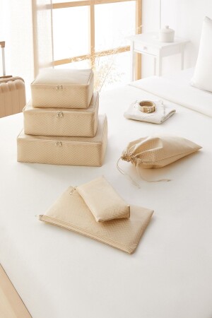 6-Piece Beige Herringbone Suitcase Organizer Suitcase Organizer Set - Ocean Home Textile