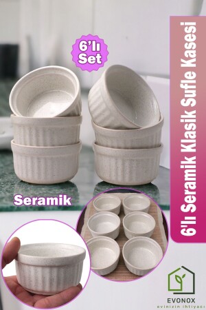 6-Piece Ceramic Classic Souffle Bowl - Plain - 10 Cm- Elegant and Practical 6-Piece Ceramic Classic Souffle Bowl - Evonox