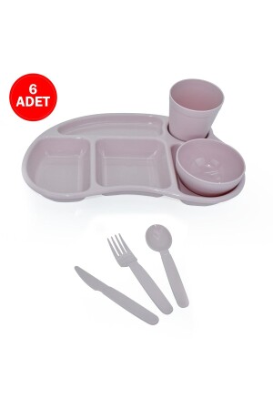 6-Piece Children's Table D'hote Set, 5 Compartments, Breakfast Table D'hôte Set, Bowl, Glass, Fork, Knife, Spoon, Powder P6-281 - Melkan Home