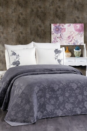 6 Piece Cotton Chenille Pique Covered Embroidered Spring Double Pique Set Anthracite (WITH SURPRISE GIFT) LVNHMNEV1BHR - Luvana Home