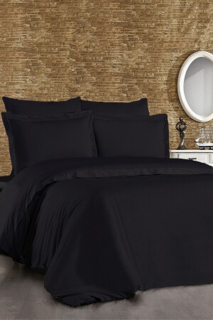 6 Piece Cotton Gardenia Double Duvet Cover Set Black STCKHMNEV1GRD - Minelya Home Collection