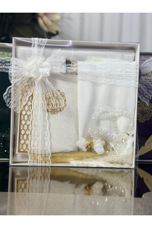 6-Piece Dowry-Gift-Bridal Bundle Set- Prayer Rug-Needle Lace Prayer Cloth- Yasin-Tesbih-Zikirmatik - Hane Tekstil